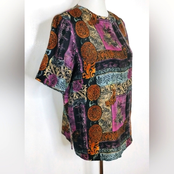VINTAGE SILK MCM PRINT BLOUSE - Picture 1 of 10